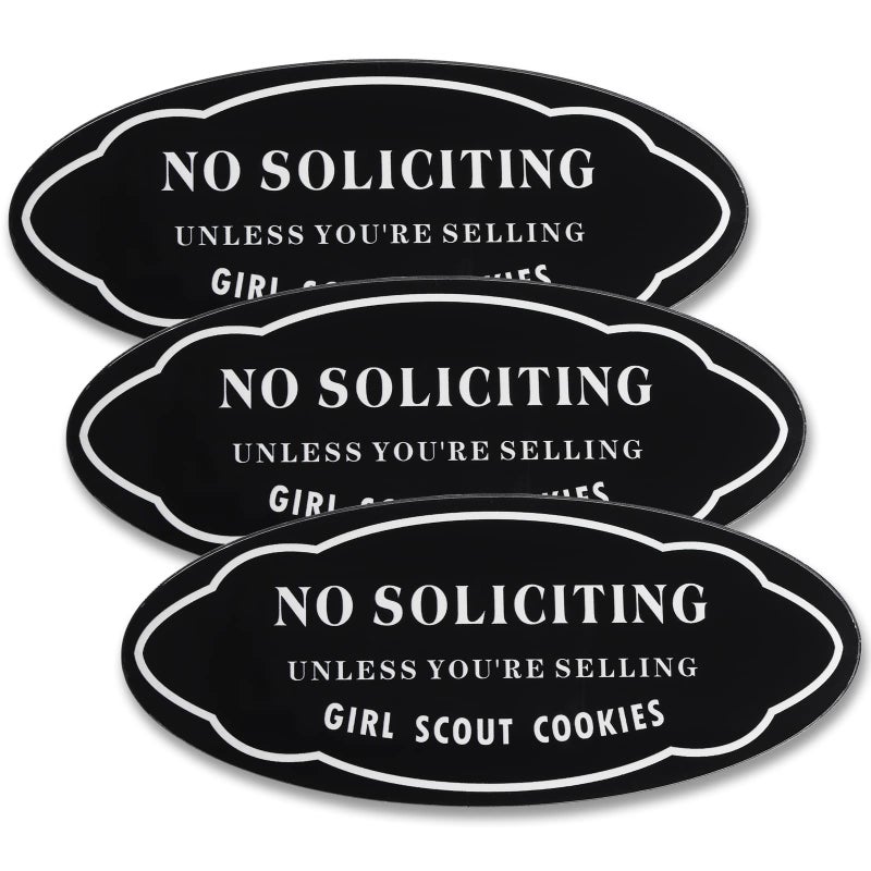 Saganizer Funny No Soliciting Sign for House â€“ 3pack Acrylic No Soliciting Signs for Front Door or Yard, Small No Soliciting Signs for Home Unless You Sell Girl Scout Cookies â€“ No Solicitor Knock Warning - Image 1